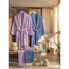 Zena Leylak Koyu Mavi Havlulu Bornoz