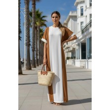 Mossta Kısa Kollu Bisiklet Yaka Uzun Süprem Elbise - Kahve