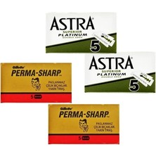 Leaf Shop Adet 5'li Kutu Astra ve 2 Adet 5'li Kutu Permasharp Çift Taraflı Tıraş Bıçağı, Toplam 20 Adet Yaprak Jilet