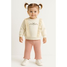 Chicsy Baby Kız Bebek Dantelli Çiçek Nakışlı 2’li Sweatshirt ve Ribana Pantolon Takım