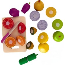 Apexma Oyuncak Kasalı Kesilen Ahşap Sebze Meyve Seti 23 Parça-Cırtlı Kesilebilen Ahşap Oyuncak Meyve Sebze