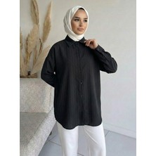 Foremia Kendinden Çizgili Tunik-Siyah -