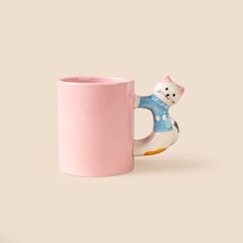Evidea Kitchen Kitty Desenli Seramik Kupa - Pembe - 450 ml