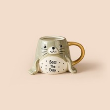 Evidea Kitchen Fok Desenli Seramik Kupa - Beyaz - 410 ml