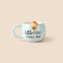 Evidea Kitchen Maymun Desenli Seramik Kupa - Mavi - 400 ml