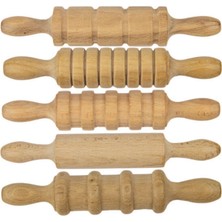 Apexma Oyuncak Ahşap 5'li Mini Merdane Seti - Ahşap Oyuncak Oyun Hamuru Merdane Set 5 Adet