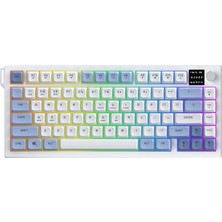 CoverZone Üçlü Mod Membran Gaming Klavye,%75 Düzen, 4000MAH Batarya, Rgb 14 Efekt, Tft Ekran, Type-C, Bluetooth 2.4g, Su Geçirmez, Win Uyumlu, Multimedya Düğmeli | Ajazz ( Mavi Beyaz - AF82)