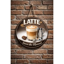 Mayeka Cafe Restoran Için Latte Kahve Duvar Kapı Tablo Süsü Ahşap Askılı Pano Tabela No 4