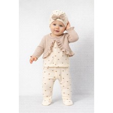 Chicsy Baby Kız Bebek Fırfırlı Hırka Desenli Tulum Fiyonk Bere 3’lü Takım