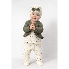 Chicsy Baby Kız Bebek Fırfırlı Hırka Desenli Tulum Fiyonk Bere 3’lü Takım