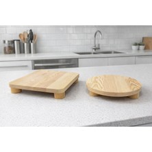Iterra Ahşap Sunum Tepsisi Seti | Ayaklı Servis Standı | Kare & Yuvarlak | Doğal Masif Ahşap