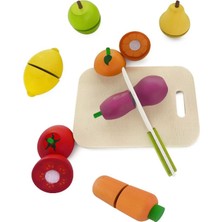 Apexma Oyuncak Kasalı Kesilen Ahşap Sebze Meyve Seti 17 Parça-Cırtlı Kesilebilen Ahşap Oyuncak Meyve Sebze
