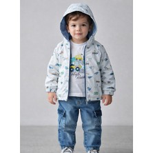 Chicsy Baby Erkek Bebek Çift Taraflı Kapüşonlu Yağmurluklu Tişörtlü Denim Pantolonlu 3 Parça Premium Takım