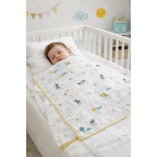 Lina Baby Bloom Geyik ve Çiçek Desenli % 100 Organik Pamuk (80 CMX80 Cm)Çok Amaçlı Müslin Bezi Örtü Battaniye