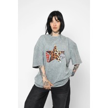 Sekizbiraltı Ciao Yıldız Baskılı Oversize Unisex Yıkamalı Beyaz Tshirt