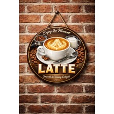 Mayeka Cafe Restoran Için Latte Kahve Duvar Kapı Tablo Süsü Ahşap Askılı Pano Tabela No 5