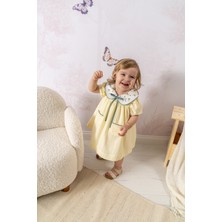 Kız Bebek Sarı Limon Nakışlı Bebe Yaka Elbise -Vintage Bebek Elbisesi 9-36 Ay