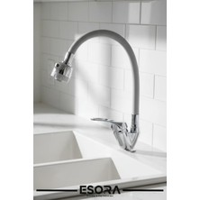 Esora Oynar Borulu Çift Su Girişli 2 Fonksiyonlu Mutfak Eviye Bataryası Musluğu