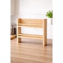 Iterra Ahşap 2 Katlı Baharatlık | Tezgah Üstü Doğal Masif Çam Ahşap Baharat Rafı 50 cm