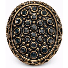 Siyah Taşlı Oymalı Bakır Yüzük