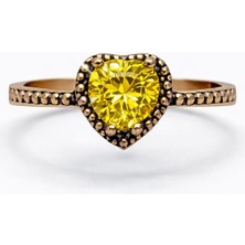 Kalpli Sarı Taşlı Bakır Kaplama Kadın Çelik Yüzük