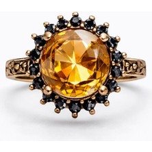 Sarı Taşlı Vintage Bakır Kaplama Kadın Çelik Yüzük