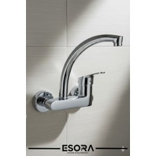 Esora Duvardan Çift Su Girişli Mutfak Lavabo Bataryası Musluğu Çeşmesi