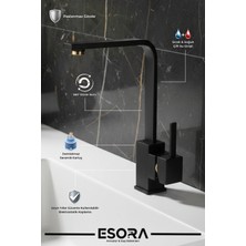 Esora Siyah Gold Kare Mutfak Musluğu - Lüks Tasarım Paslanmaz Eviye Bataryası (Yerli Üretim)