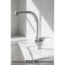Esora Beyaz Balık Sırtı Mix Mutfak Bataryası Çift Su Girişli Çeşme Eviye Bataryası Mutfak Çeşmesi