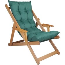 Misda Store Ahşap Katlanabilir Taşınır Puf Minderli Kollu Şezlong. Plaj, Bahçe, Teras, Balkon Için (Haki)