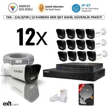 Karer 12'li Ip- Prpfesyonel-5mp-Poeli-Sesli -Ultra Hd 5mp Ip Kamera -Yapay ZEKA-500GB-GÜVENLIK Kamerası