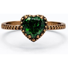 Kalpli Yeşil Taşlı Bakır Kaplama Kadın Çelik Yüzük