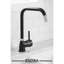 Esora Siyah Krom Delta Mutfak Bataryası Oynar Başlıklı Mutfak Musluğu Eviye Bataryası Çift Su Girişli