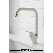 Esora Beyaz-Gold Oynar Başlık Eviye Bataryası