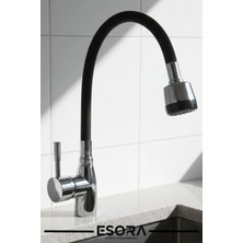 Esora 2 Fonksiyonlu Siyah Oynar Borulu Mutfak Eviye Bataryası Musluğu Çeşmesi