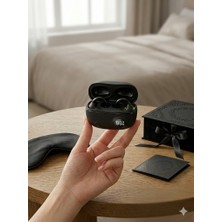 Feer Teknoloji Premium Tasarım Charmlı Kablosuz Kulaklık -Mat Siyah- Krem Bluetooth Kulaklık, LED Pil Göstergeli, Özel Takı Tasarımlı Kulak Askısı