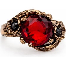 Kırmızı Taşlı Vintage Bakır Yüzük