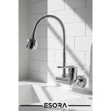 Esora Krom 2 Fonksiyonlu Oynar Borulu Duvardan Mutfak Bataryası Çeşmesi Musluğu