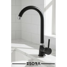 Esora Siyah Baston Borulu Delta Mutfak Bataryası Musluğu Eviye Bataryası Çift Su Girişli 2 Yıl Garantili