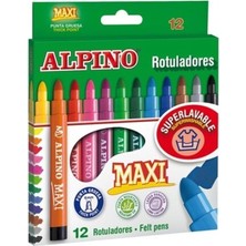 Leaf Shop Alpino Maxi Keçeli Kalem 12 Renk Jumbo Uçlu Kalem Seti 12'li Dayanıklı ve Uzun Ömürlü