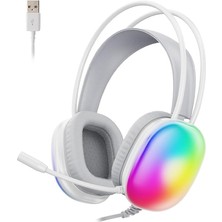 Leaf Shop HT409 USB Kablolu Rgb LED Aydınlatmalı Mikrofonlu Kulak Üstü Gaming Kulaklık Beyaz (Beyaz)