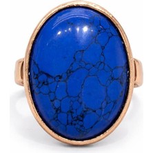 Mavi Taşlı Oval Bakır Yüzük