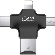 Leaf Shop Gn-24 Otg 4 In 1 Micro USB Flash Disk Type C Mikro Sd Kart Okuyucu Ios iPhone Android (Siyah)