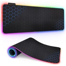 Leaf Shop Büyük Oyuncu Rgb Mousepad ve Klavye Pad Mavi Altıgen Desenli Blue Hex Tasarım Işıklı 70CM x 30CM Mouse Pad