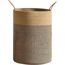 Leaf Shop Jüt Hasır Kirli Sepeti Banyo Sepeti Giyisi Havlu Battaniye Dergi Oyuncak Düzenleyici Saksı Sepet Organizer Hafif Kulp Detaylı Yumşak ve Dayanıklı Karavan Organizeri (Hasır-Siyahkırçıl)