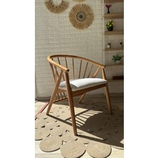 Silla Kaburga Sandalye Teddy Krem Kumaş Natural Ahşap Sandalye