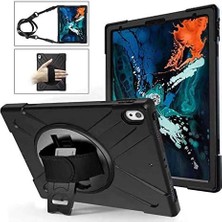 Leaf Shop iPad 9.7 2017 (5.nesil) ile Uyumlu Kılıf El Tutamaçlı Standlı Full 360 Koruma Z-Defender Rugged Tablet Kılıf Siyah
