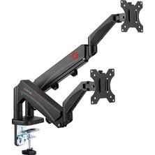 Leaf Shop GO-5350 Dual Monitor Arm, Gas Spring Adjustable Stand For 43 To 81 cm Screens, 9 kg Load Per Arm, 180° Rotation Stop, Detachable Vesa Mount, Cable Management System - Black