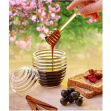 Leaf Shop Şekilli Kaşıklı 3 Parça Kristal Bal Kavanozu Mika Kavanoz Bal ve Reçel Kavanoz Kahvaltılık