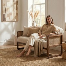 Aryaves Hazeran Jüt Bohem Ikili Kanepe Ceviz Ahşap, Sütlü Kahve